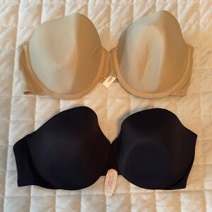 Victoria's Secret Black and Cream Strapless Bra Set